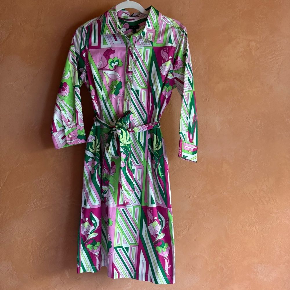 Talbots Geometric Floral Shirt Dress Size 6 NWT Belted Midi